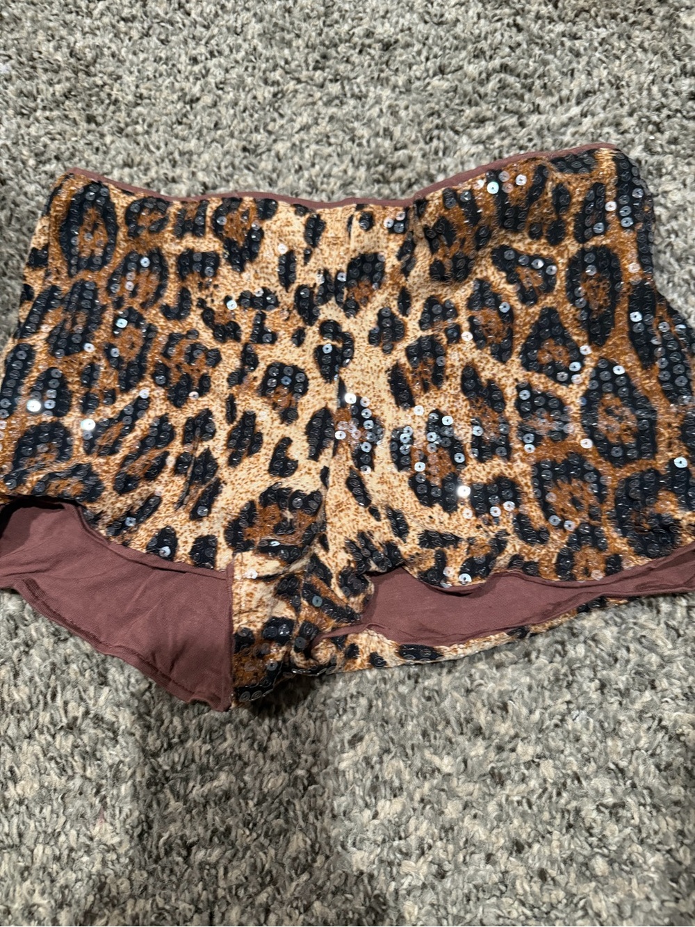 Leopard Sequin Sleep Shorts - Brown